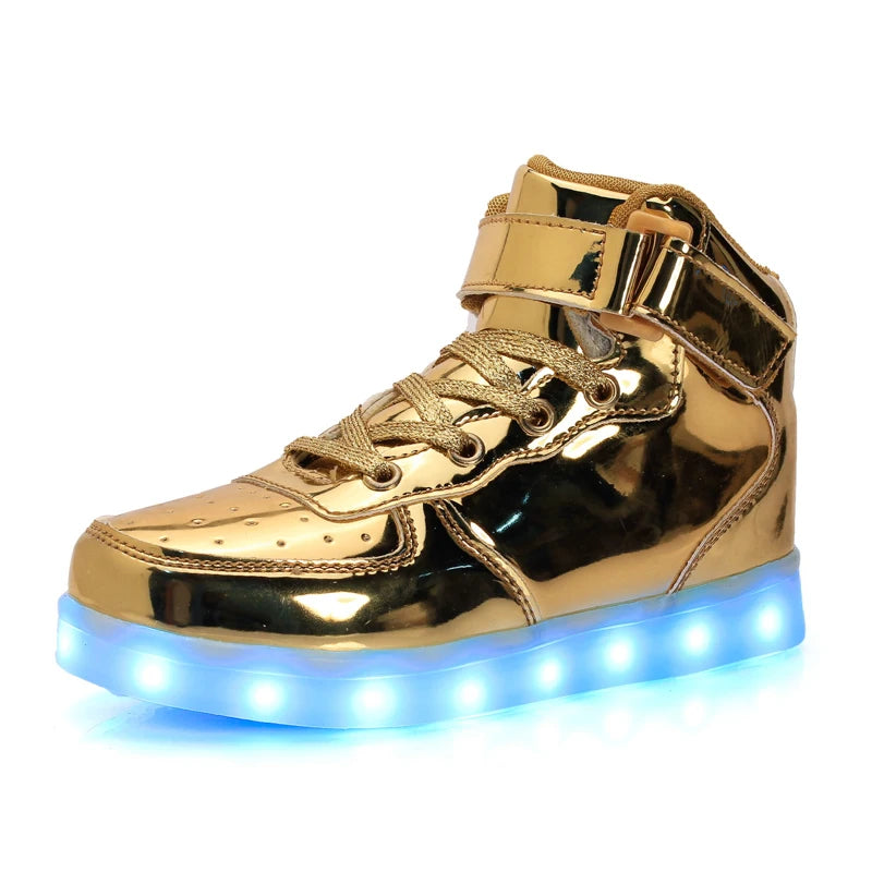Fashion Cheap Black White Colors Unisex USB Charge Light High Top Flat LED Shoes for Adults
