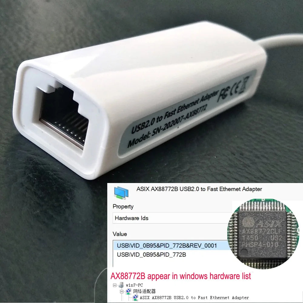 AX88772 USB RJ45 Ethernet Adapter Laptop Mini PC Panel PC POS ATX Media Player Upgrade USB Ethernet Link Cable