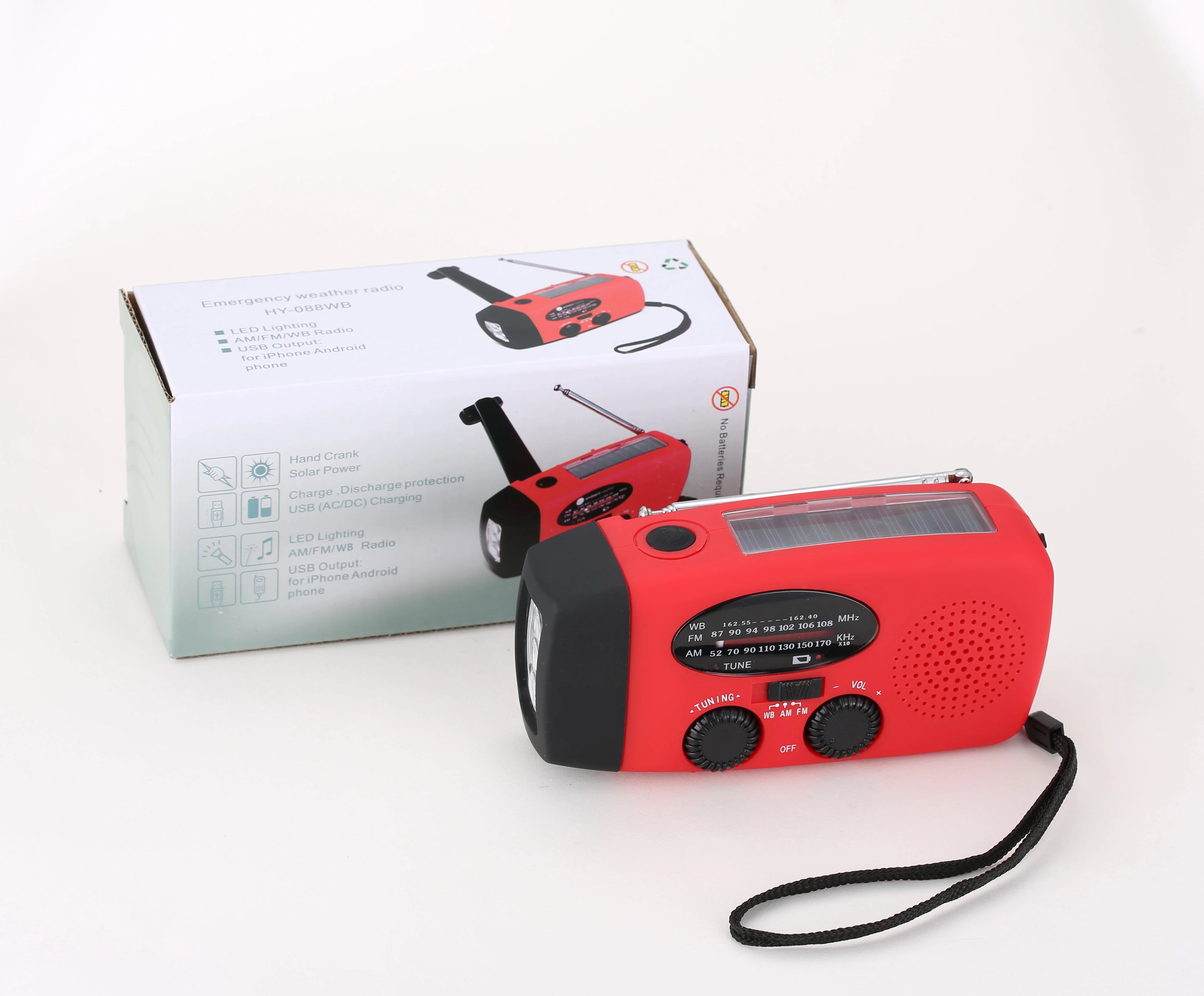 Multifunctional Waterproof Emergency Power USB Charger Solar Hand Crank Dynamo Portable AM/FM Radio Built-In Speaker Flashlight