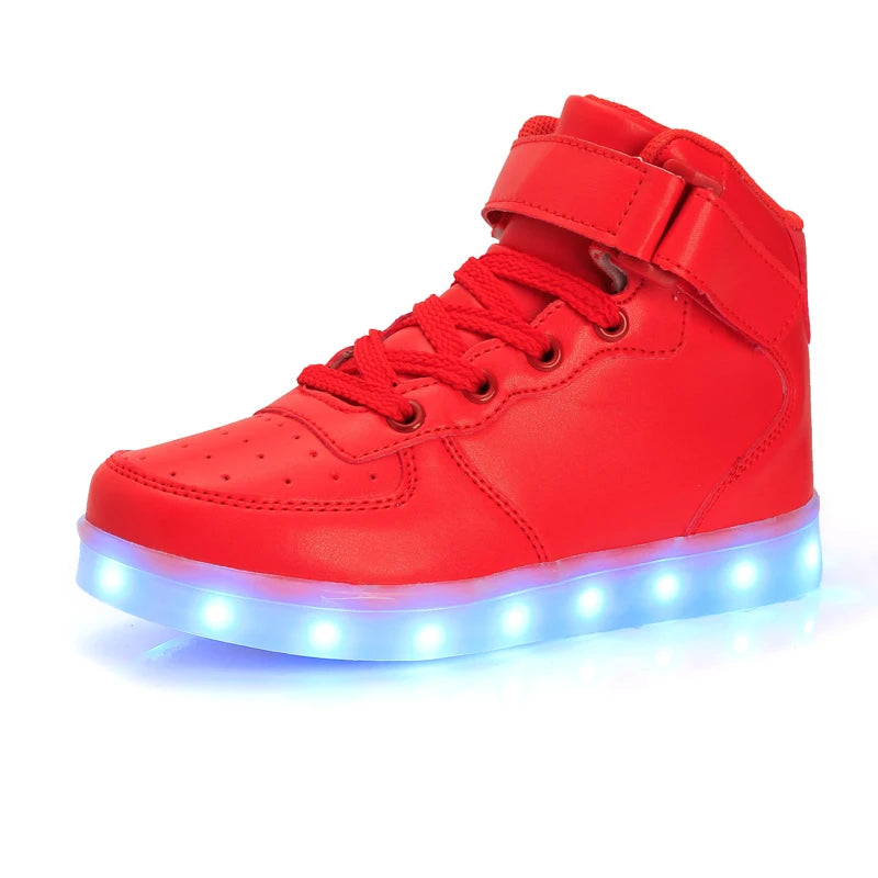 Fashion Cheap Black White Colors Unisex USB Charge Light High Top Flat LED Shoes for Adults