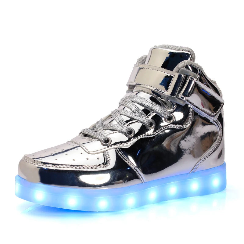 Fashion Cheap Black White Colors Unisex USB Charge Light High Top Flat LED Shoes for Adults
